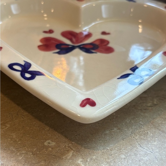 Heart-Shaped Ceramic Platter with Red and Blue Accents - Picture 2 of 10
